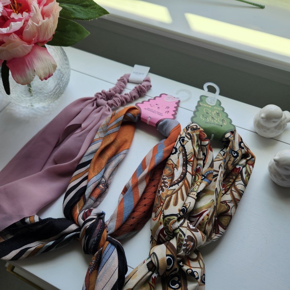 Hair Scarf Headband Bundle Mauve Paisley Boho 3pc NEW